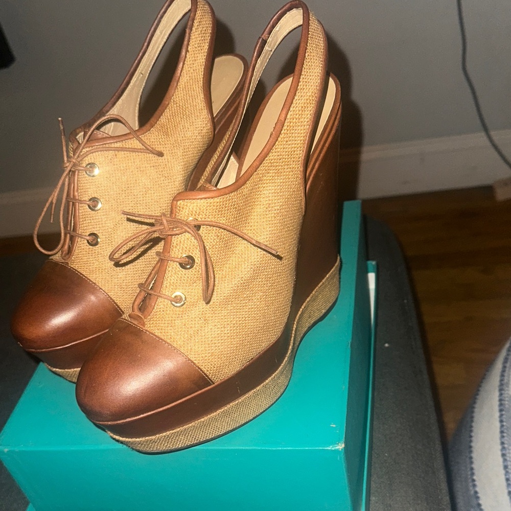 Stuart Weitzman Brown and Tan Wedge Shoes
